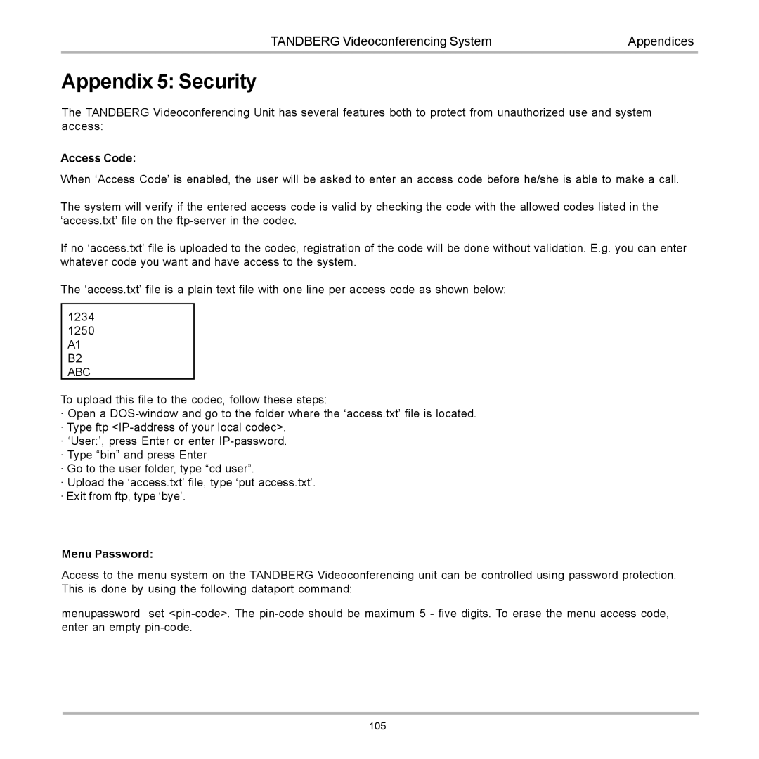 TANDBERG 990, 880, 770 user manual Appendix 5 Security, Abc 