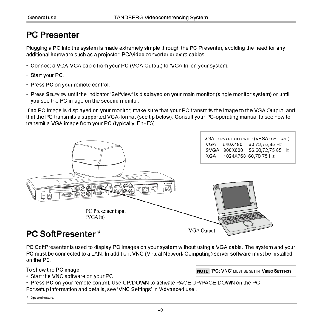 TANDBERG 880, 990, 770 user manual PC Presenter, PC SoftPresenter 