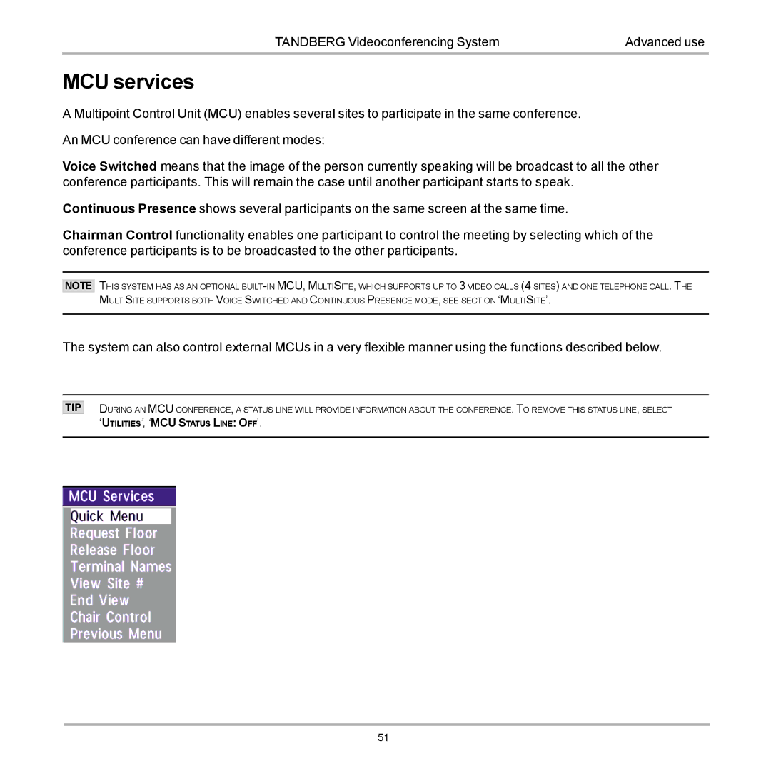 TANDBERG 990, 880, 770 user manual MCU services 