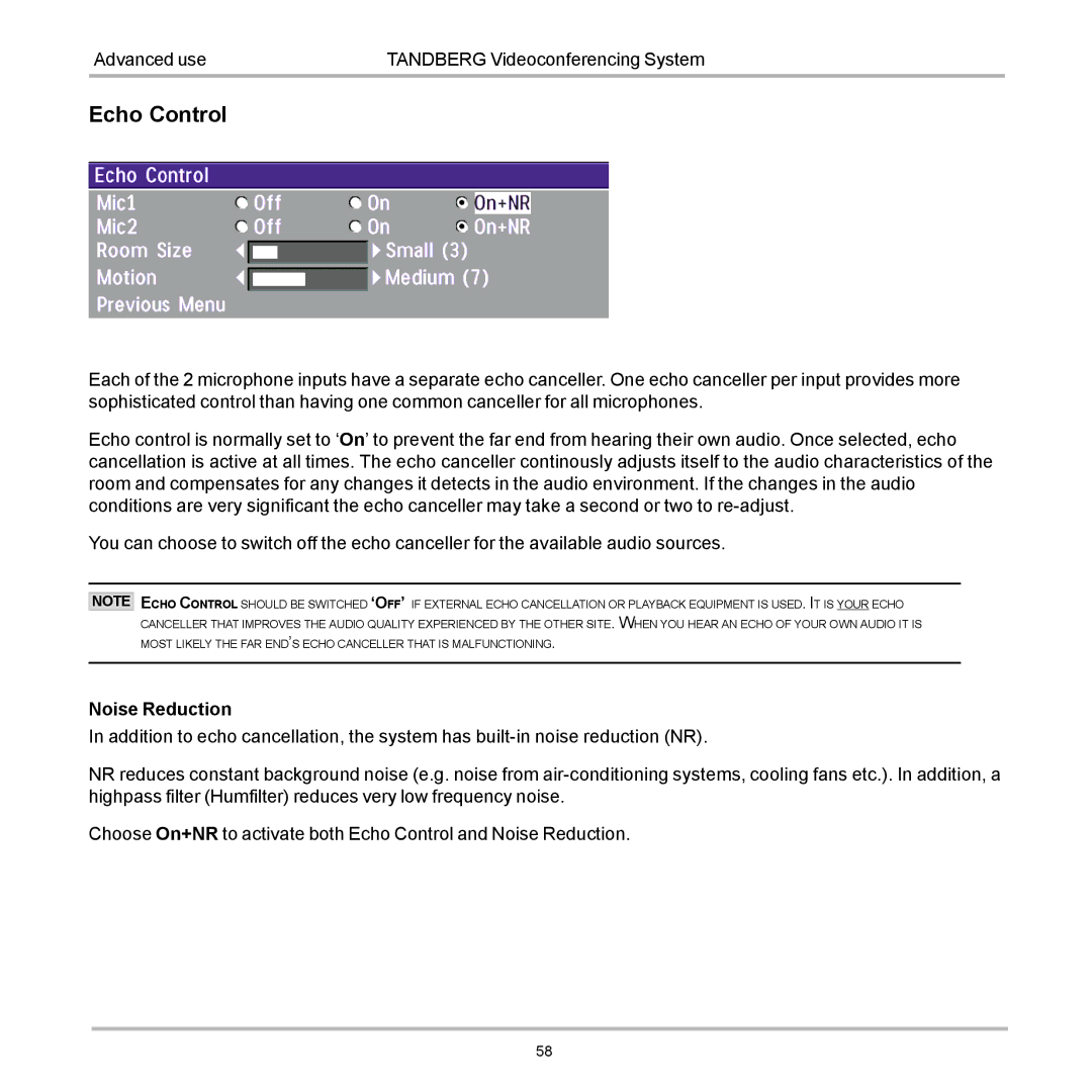 TANDBERG 880, 990, 770 user manual Echo Control 