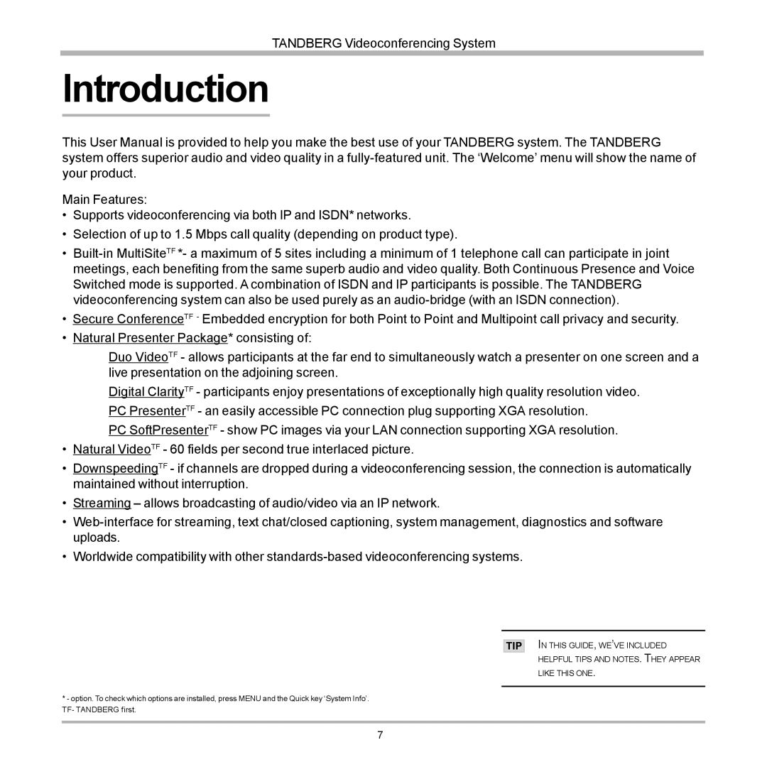 TANDBERG 880, 990, 770 user manual Introduction, Tip 