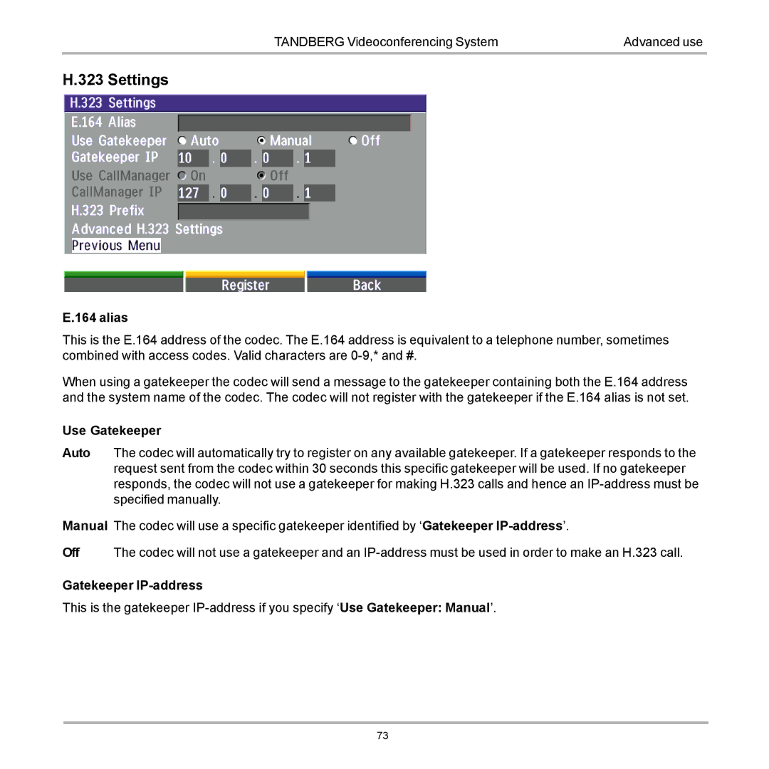 TANDBERG 880, 990, 770 user manual Settings 