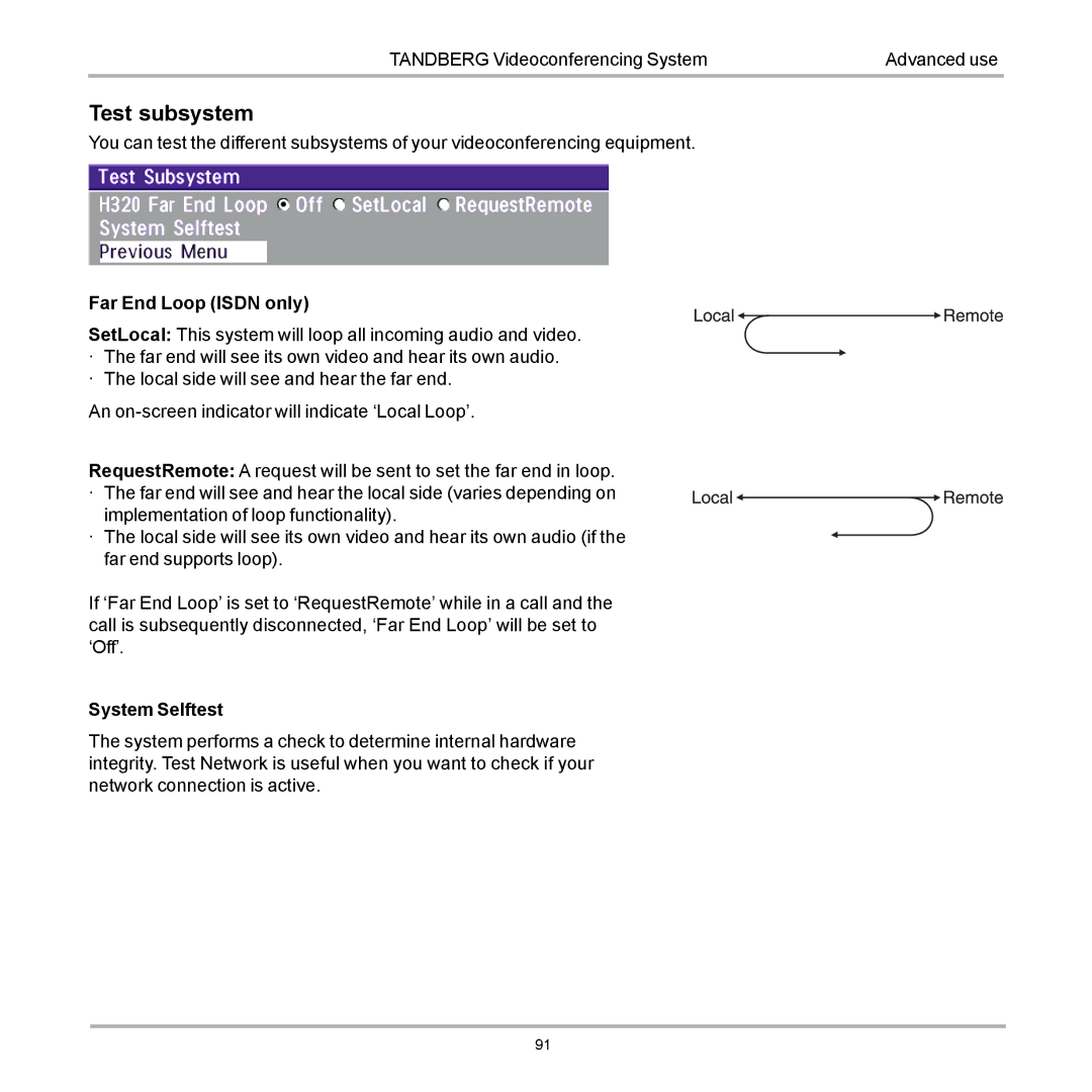 TANDBERG 880, 990, 770 user manual Test subsystem 