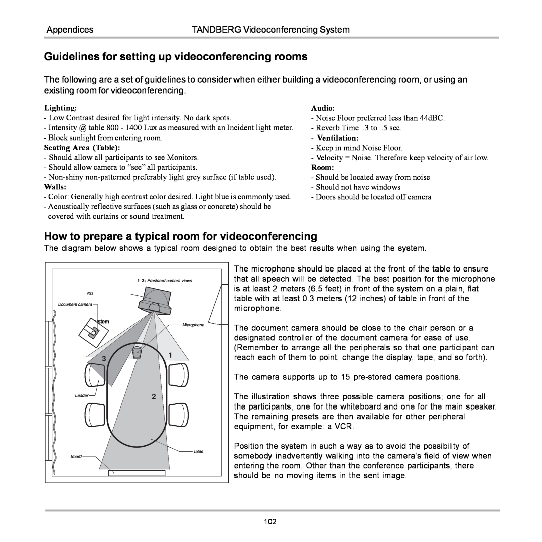 TANDBERG 990, 880 Guidelines for setting up videoconferencing rooms, How to prepare a typical room for videoconferencing 