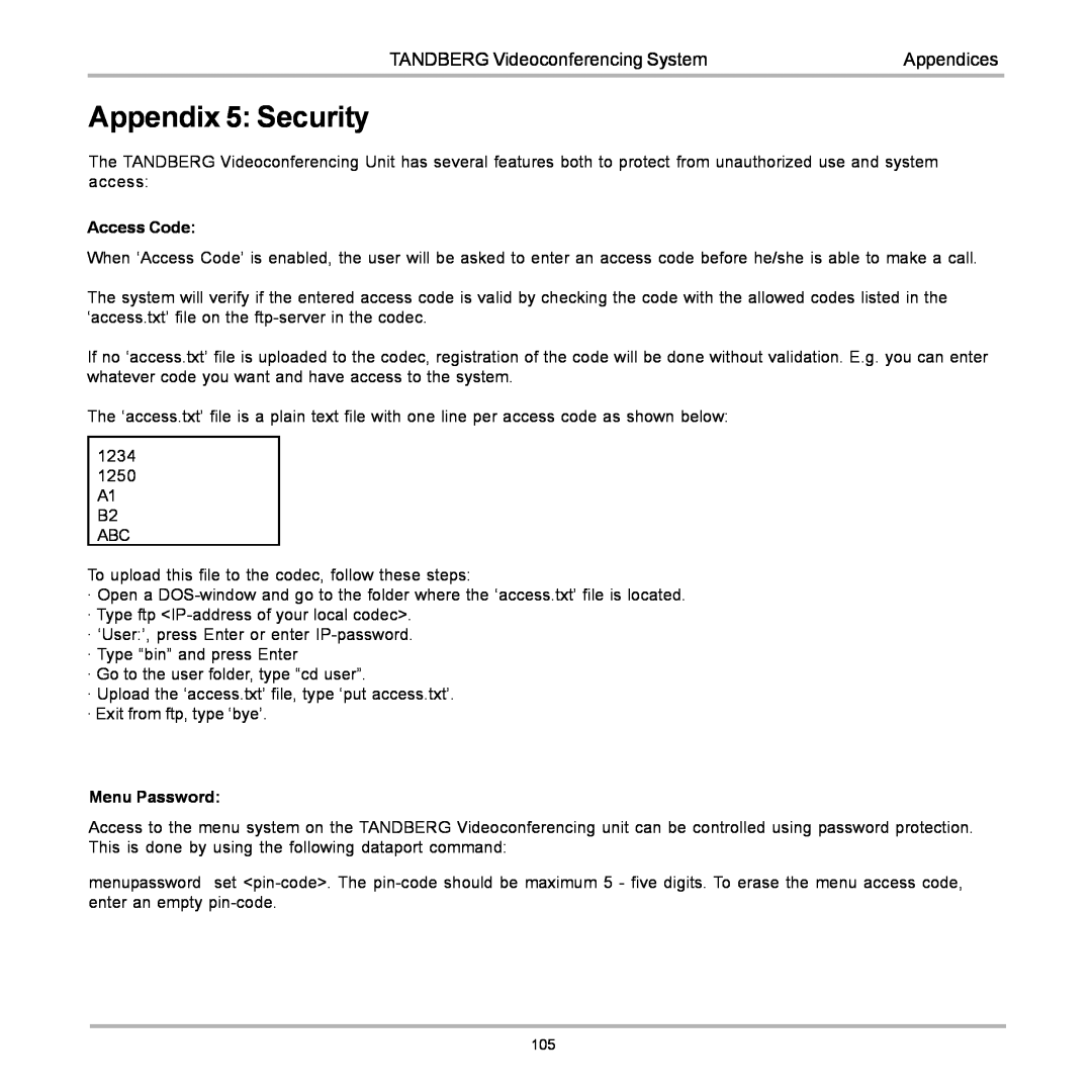 TANDBERG 990, 880, 770 user manual Appendix 5 Security, TANDBERG Videoconferencing System, Appendices 