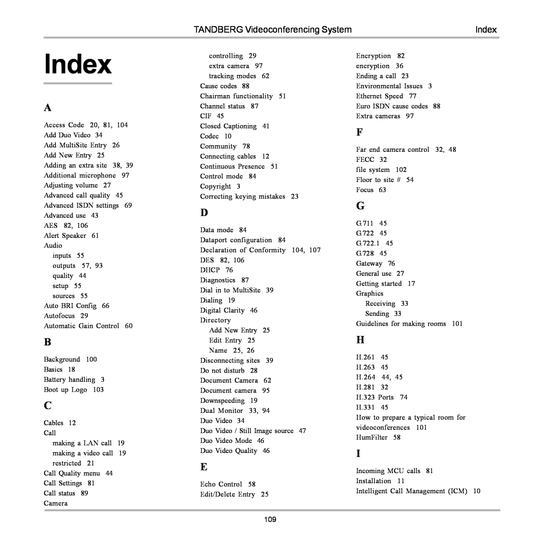 TANDBERG 880, 990, 770 user manual Index 