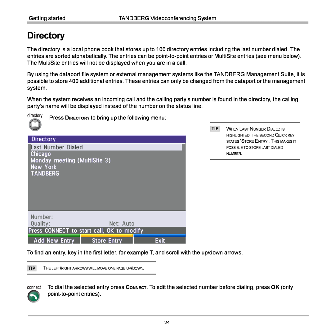 TANDBERG 990, 880, 770 user manual Directory, directory 
