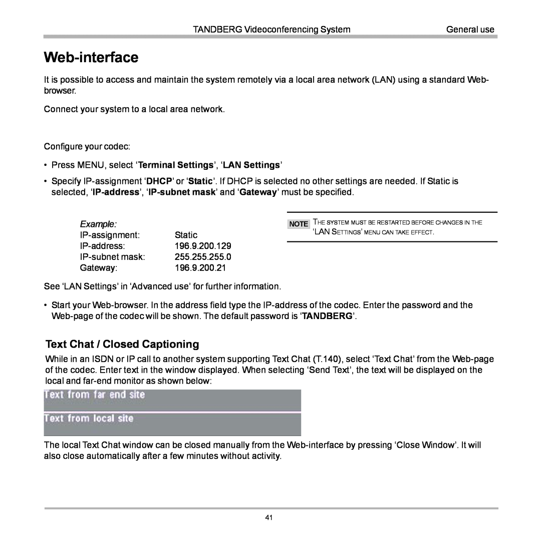 TANDBERG 770, 990, 880 user manual Web-interface, Text Chat / Closed Captioning 