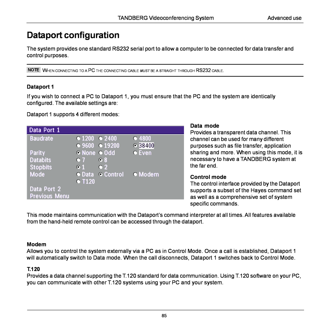 TANDBERG 880, 990, 770 user manual Dataport configuration 