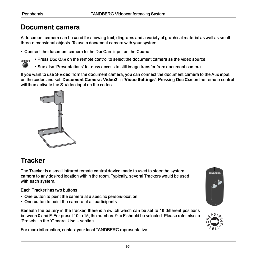 TANDBERG 990, 880, 770 user manual Document camera, Tracker 