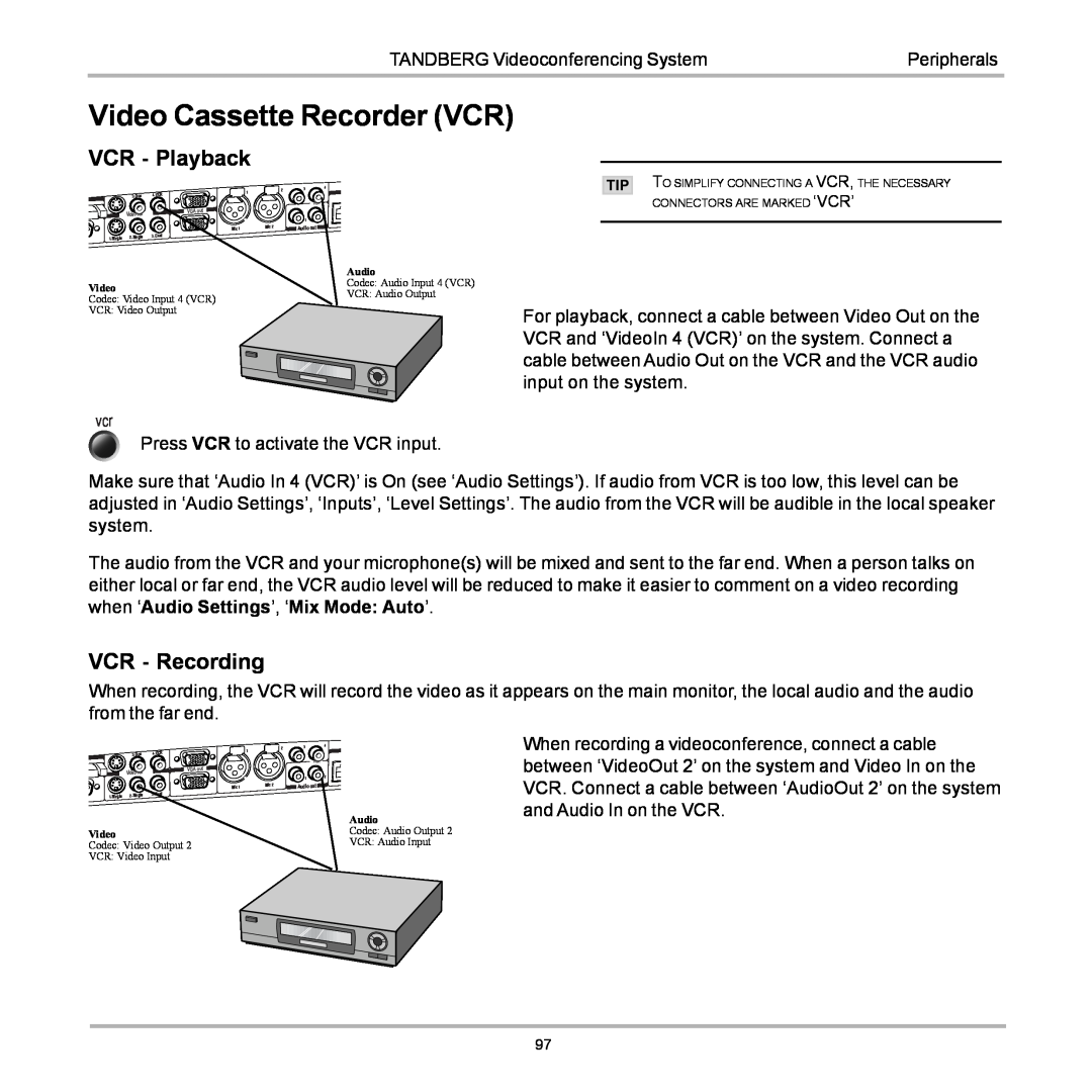 TANDBERG 880, 990, 770 user manual Video Cassette Recorder VCR, VCR - Playback, VCR - Recording 