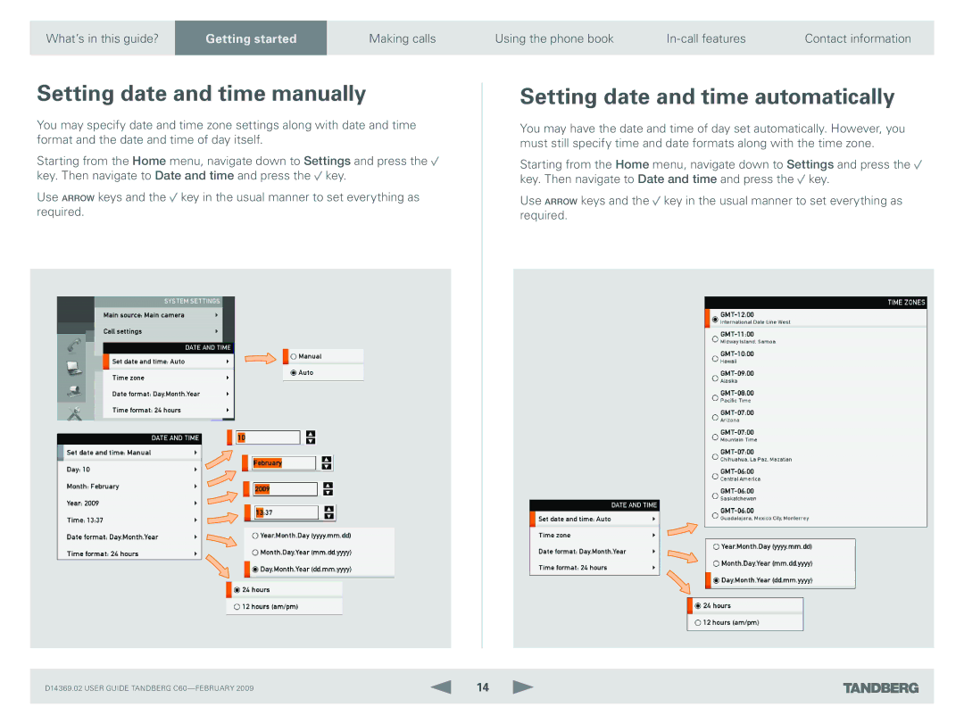 TANDBERG C60 Setting date and time manually, Setting date and time automatically 