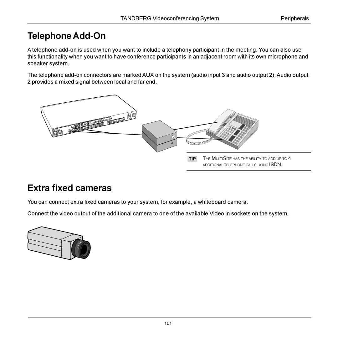 TANDBERG D12155-10 user manual Telephone Add-On, Extra fixed cameras 