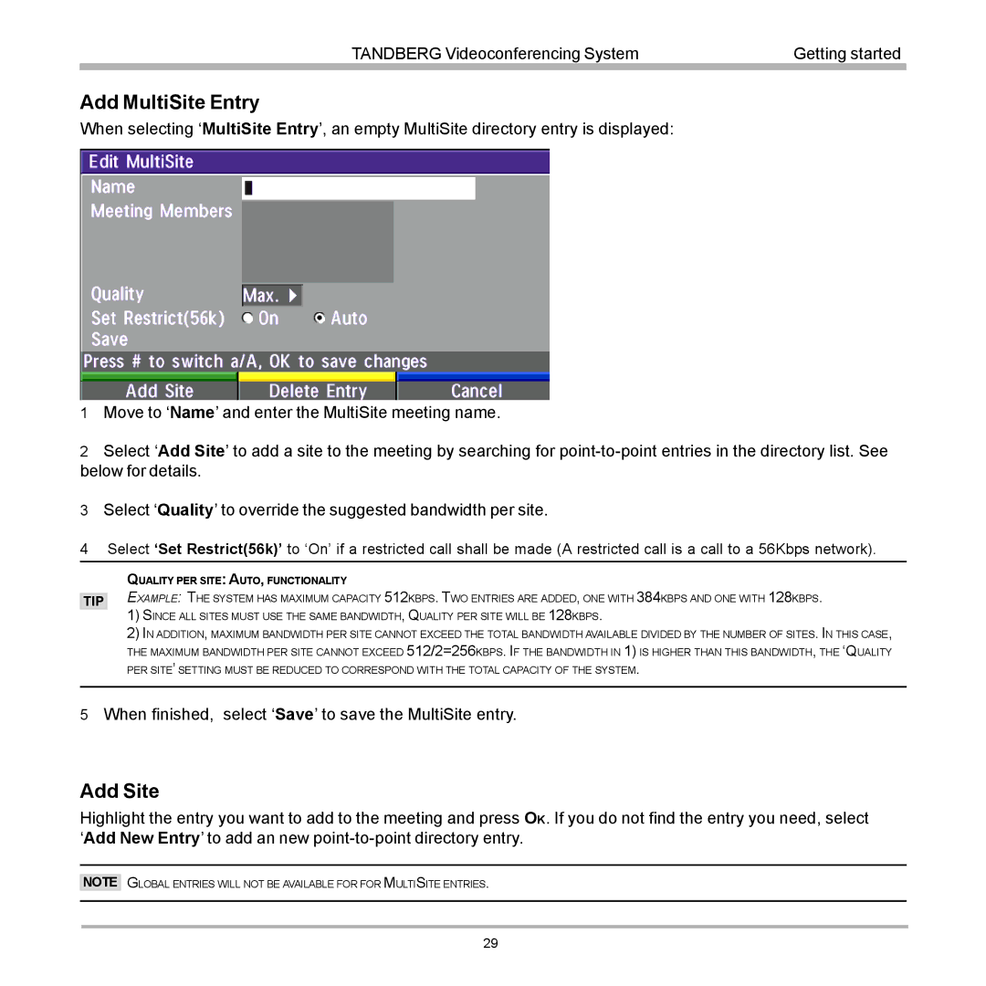 TANDBERG D12155-10 user manual Add MultiSite Entry, Add Site 