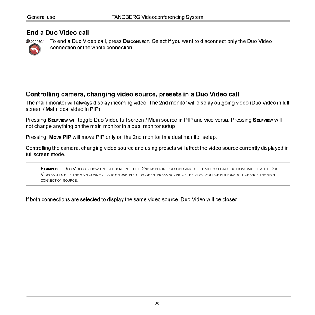 TANDBERG D12155-10 user manual End a Duo Video call 