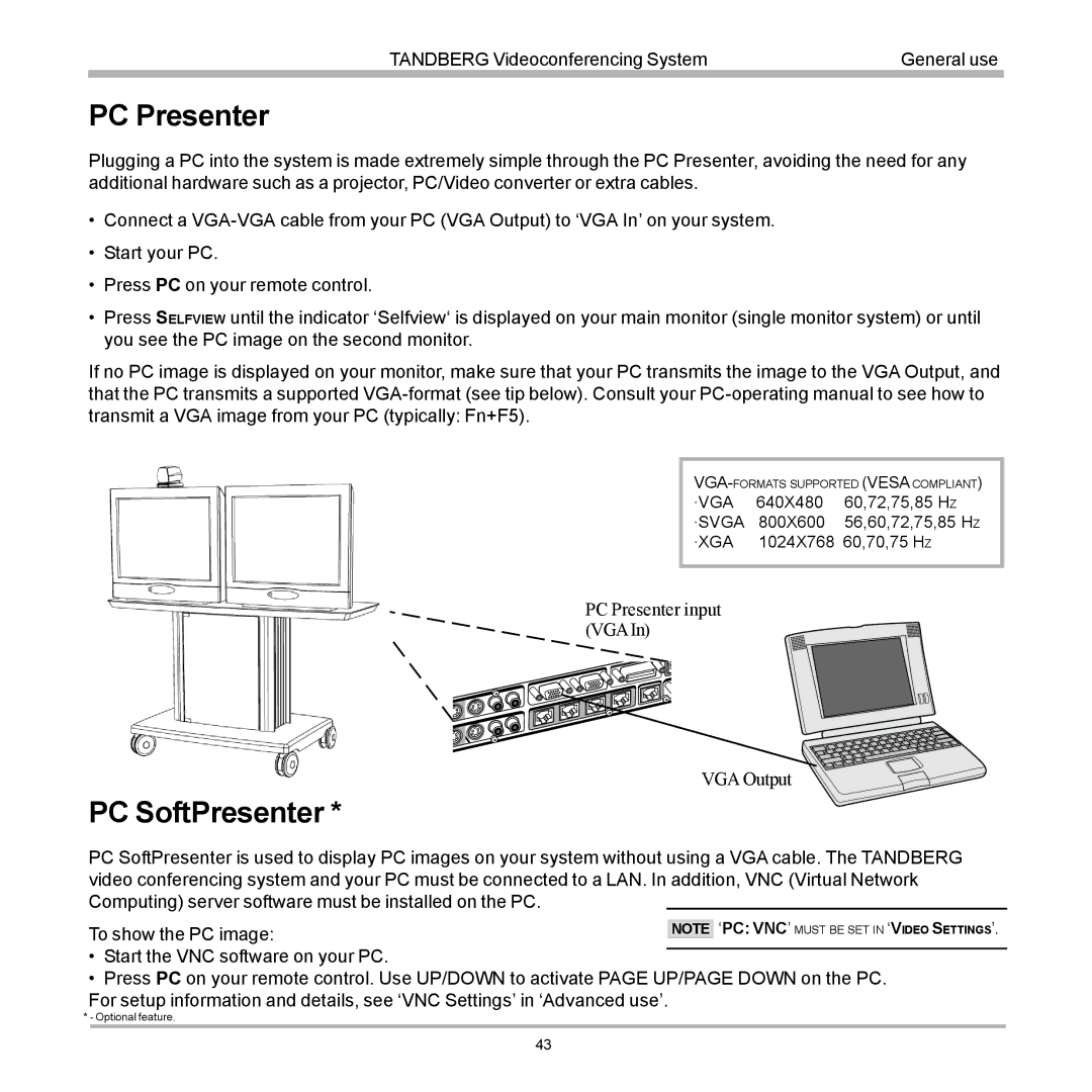 TANDBERG D12155-10 user manual PC Presenter, PC SoftPresenter 