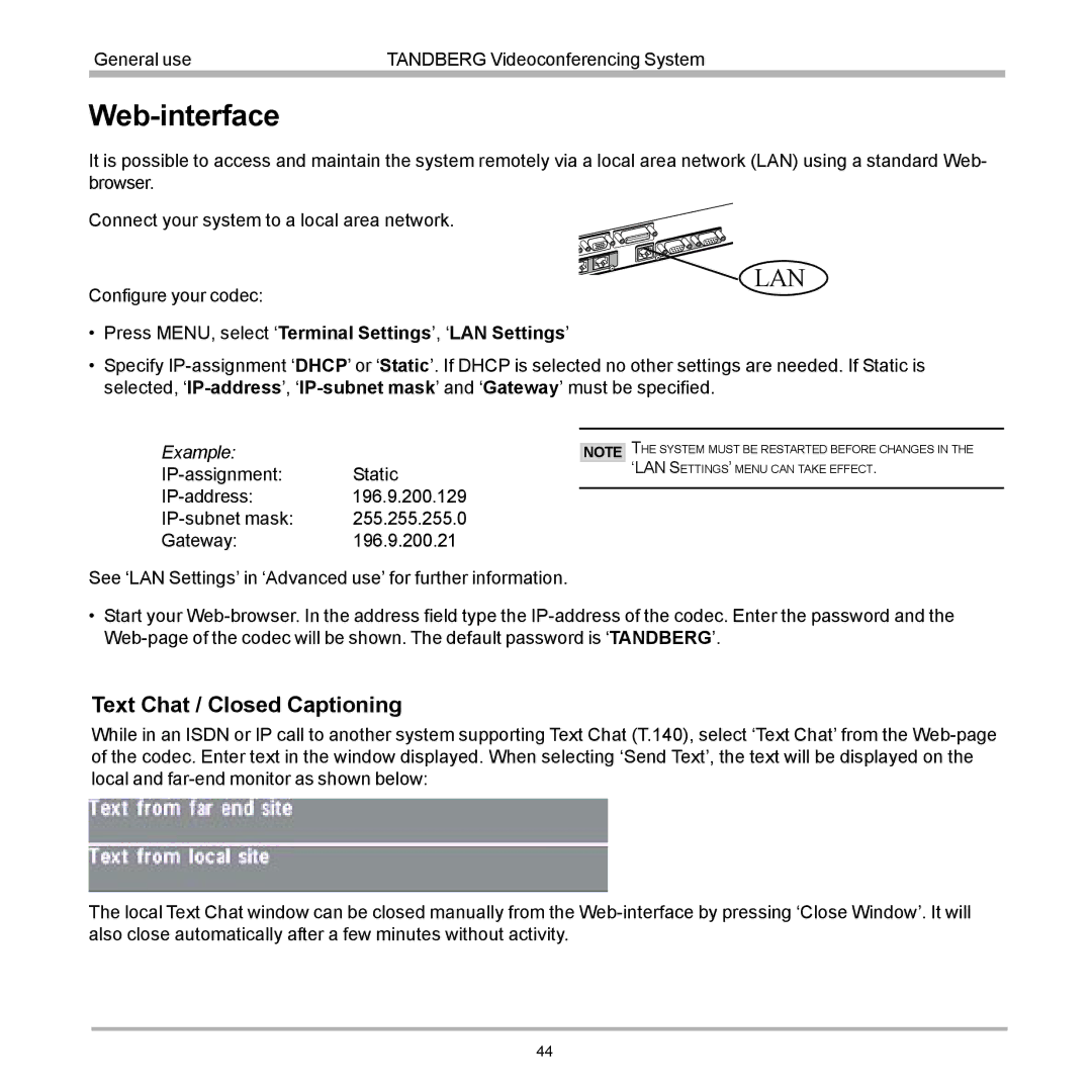 TANDBERG D12155-10 user manual Web-interface, Text Chat / Closed Captioning 