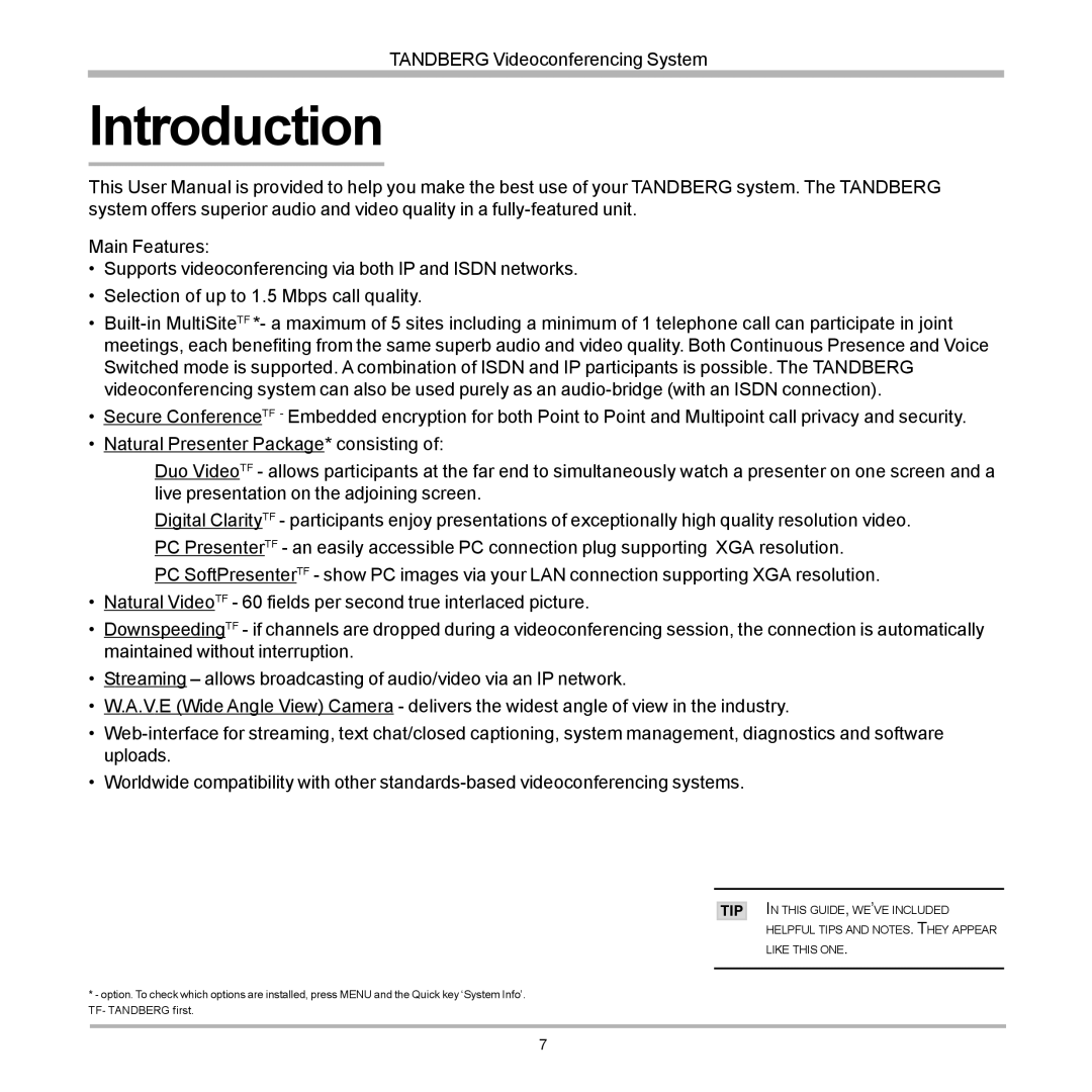 TANDBERG D12155-10 user manual Introduction, Tip 