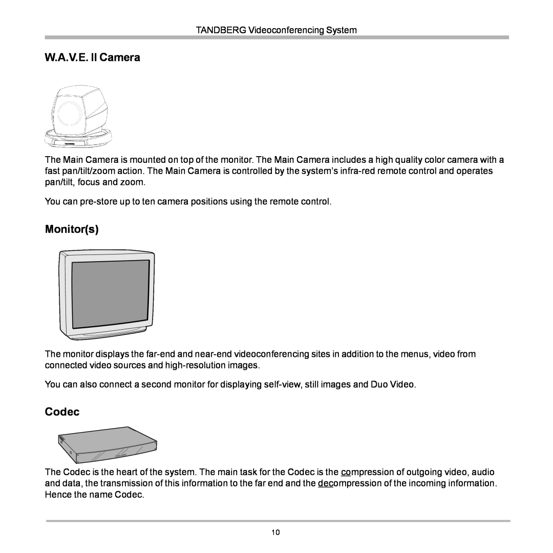 TANDBERG D12155-10 user manual W.A.V.E. II Camera, Monitors, Codec 