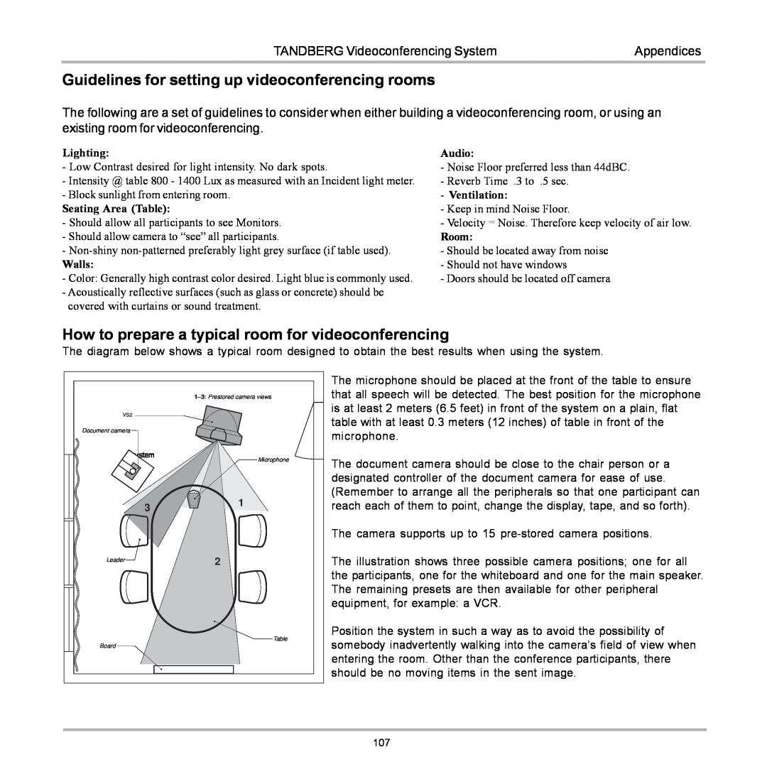 TANDBERG D12155-10 Guidelines for setting up videoconferencing rooms, How to prepare a typical room for videoconferencing 