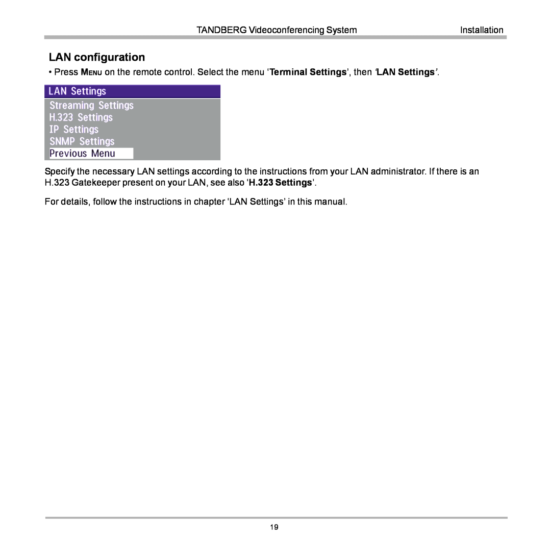 TANDBERG D12155-10 user manual LAN configuration 