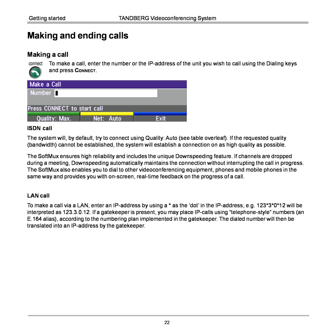 TANDBERG D12155-10 user manual Making and ending calls, Making a call 