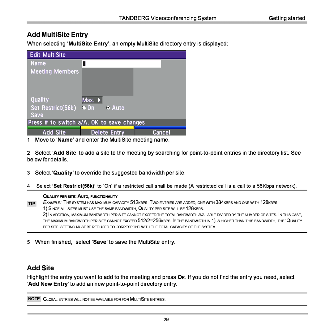TANDBERG D12155-10 user manual Add MultiSite Entry, Add Site 