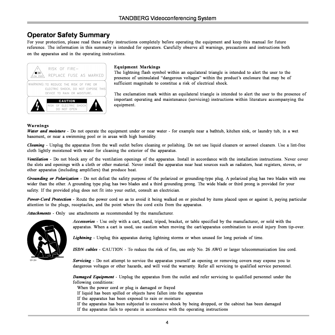 TANDBERG D12155-10 user manual Operator Safety Summary 