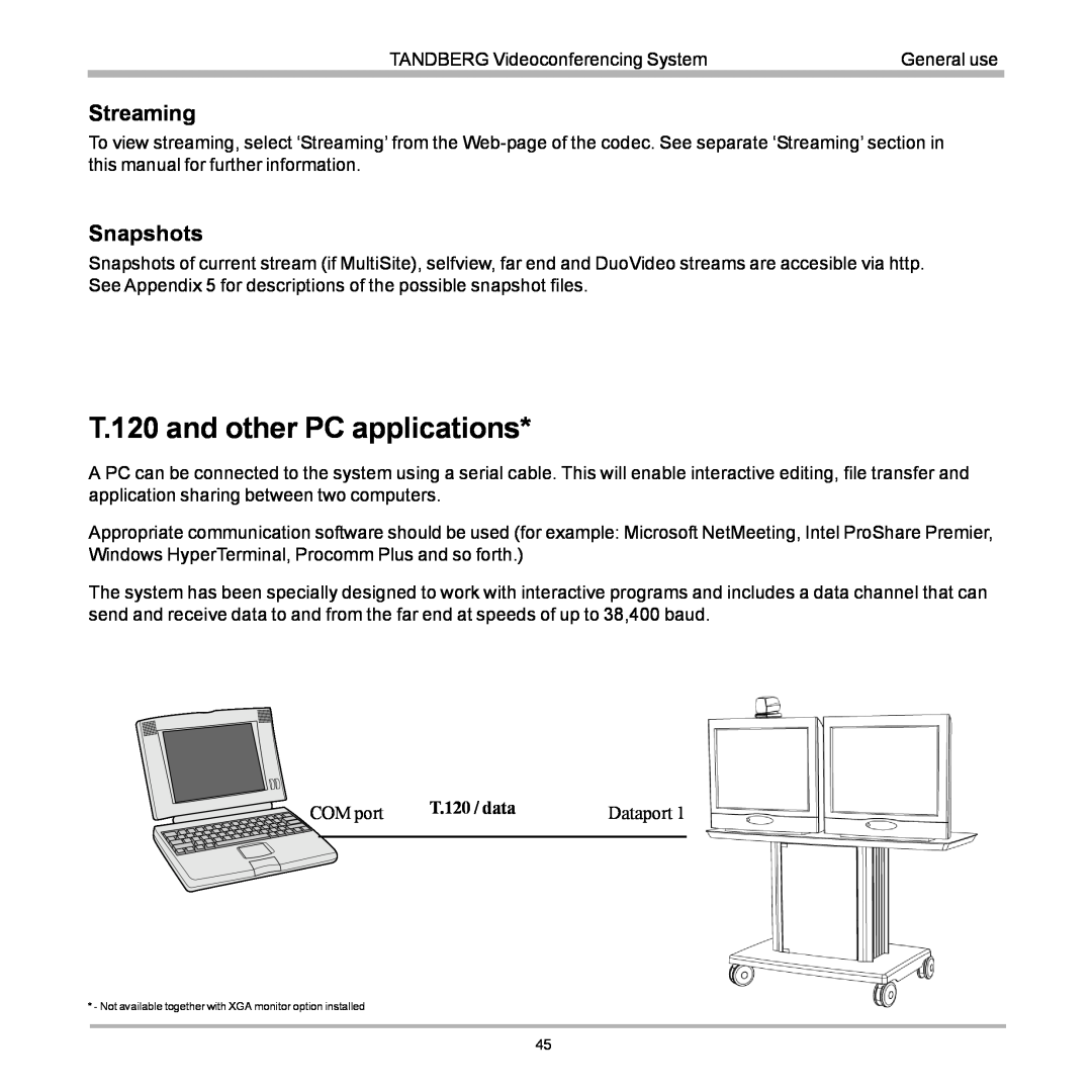 TANDBERG D12155-10 user manual T.120 and other PC applications, Streaming, Snapshots 