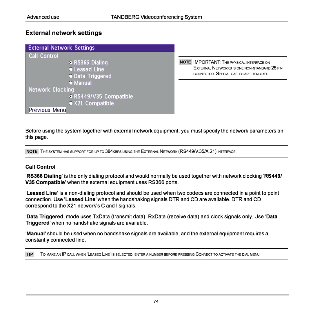 TANDBERG D12155-10 user manual External network settings 