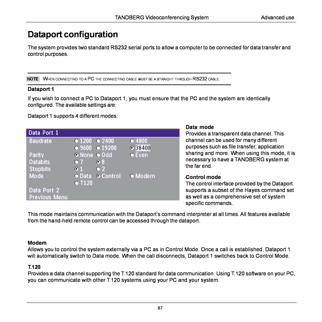 TANDBERG D12155-10 user manual Dataport configuration 
