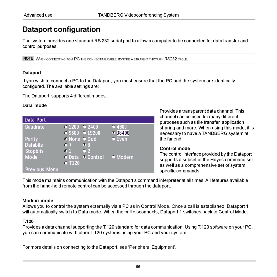 TANDBERG D12817-05 user manual Dataport configuration 