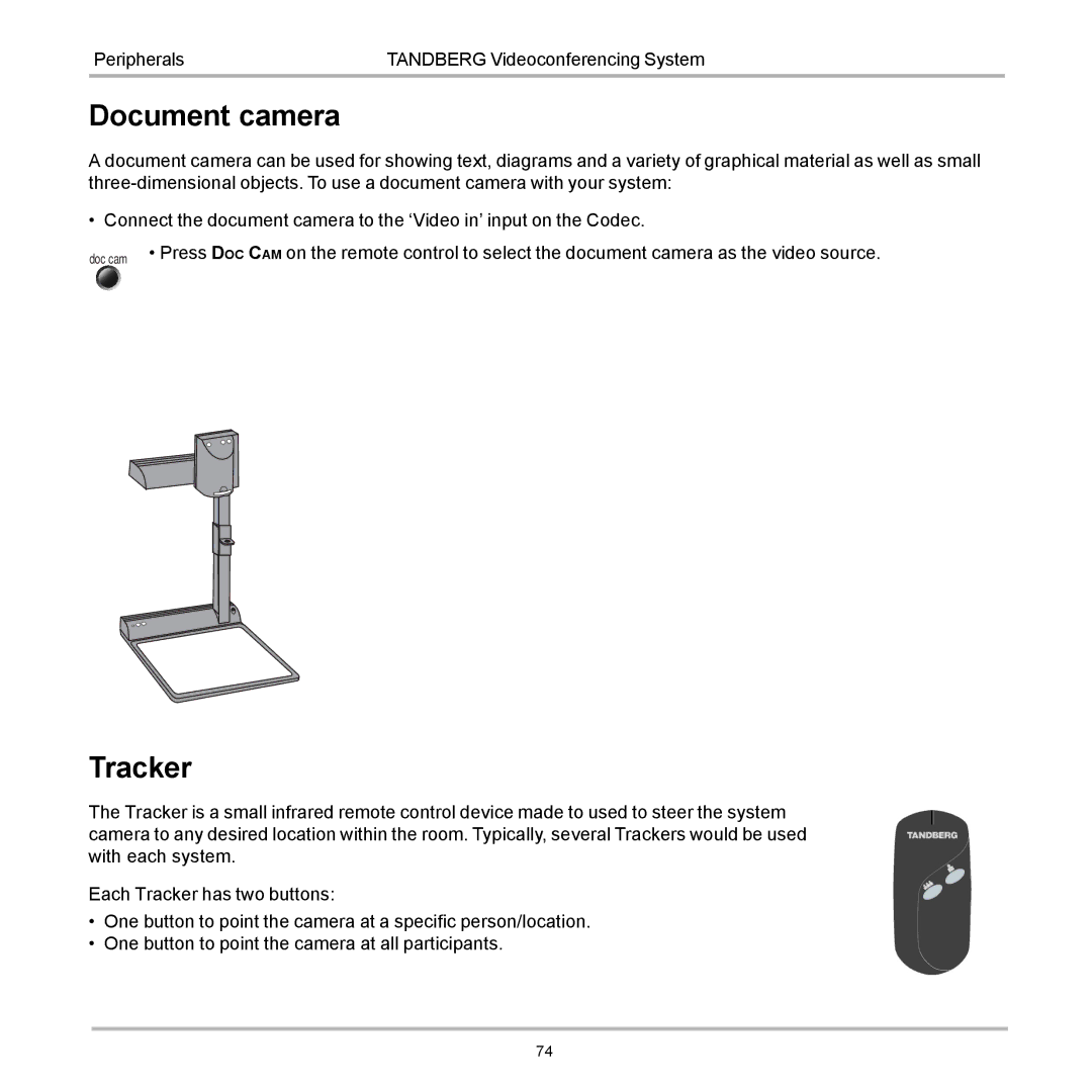 TANDBERG D12817-05 user manual Document camera, Tracker 