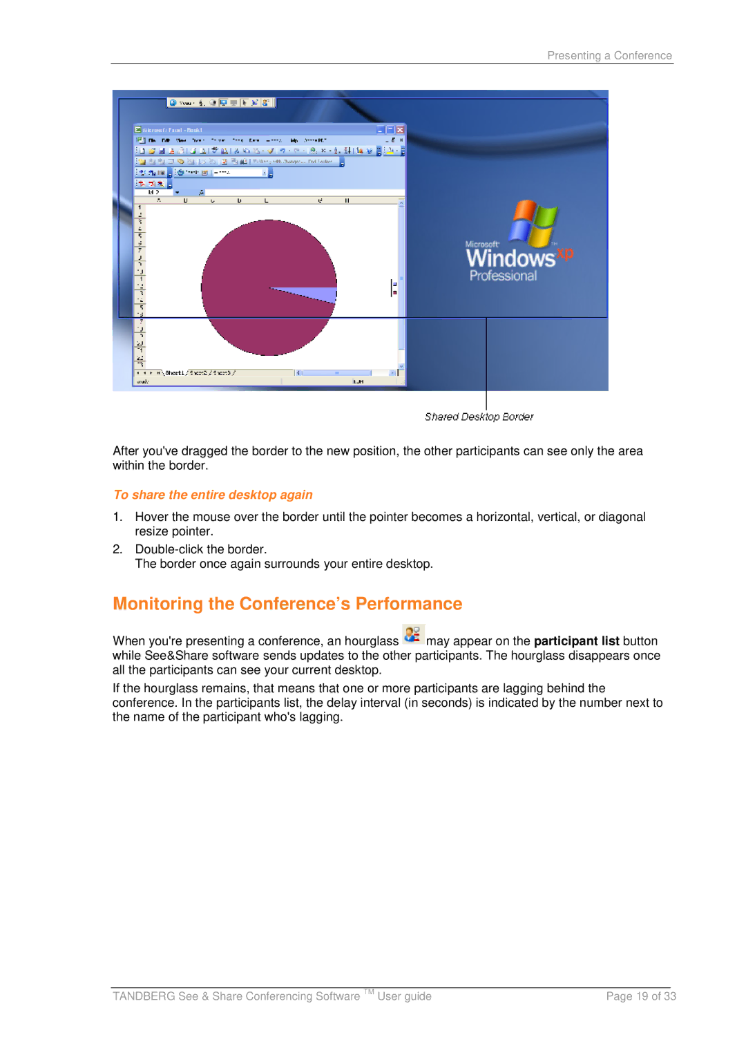 TANDBERG D13166 05 manual Monitoring the Conference’s Performance, To share the entire desktop again 