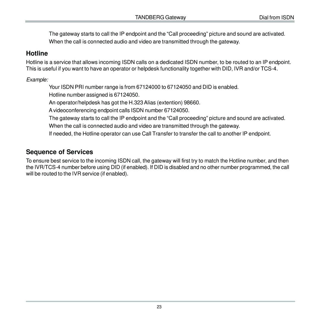 TANDBERG D13187-03 user manual Hotline, Sequence of Services 