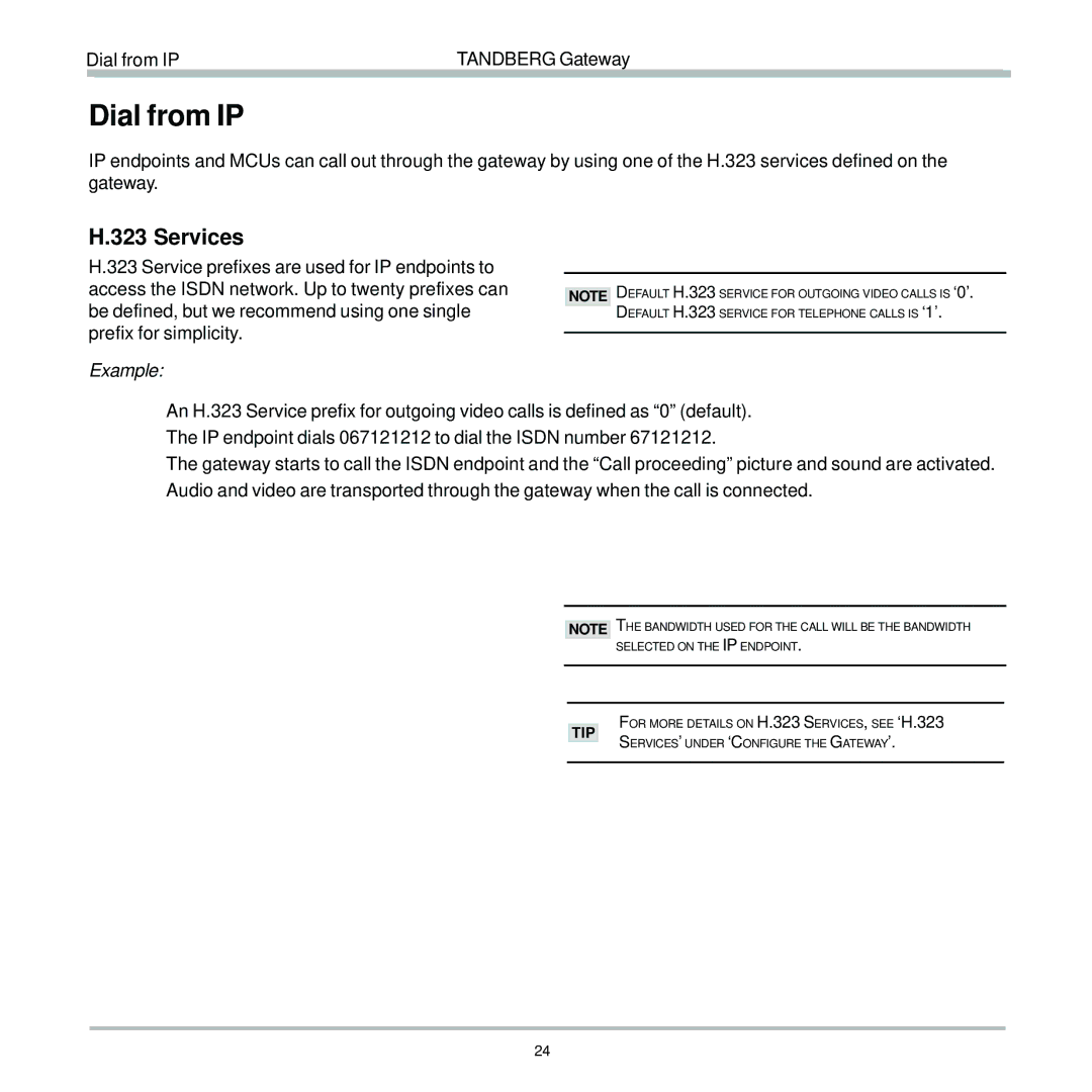 TANDBERG D13187-03 user manual Dial from IP, Services 