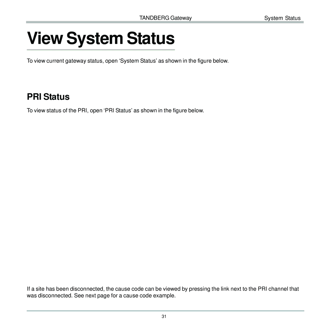 TANDBERG D13187-03 user manual View System Status, PRI Status 