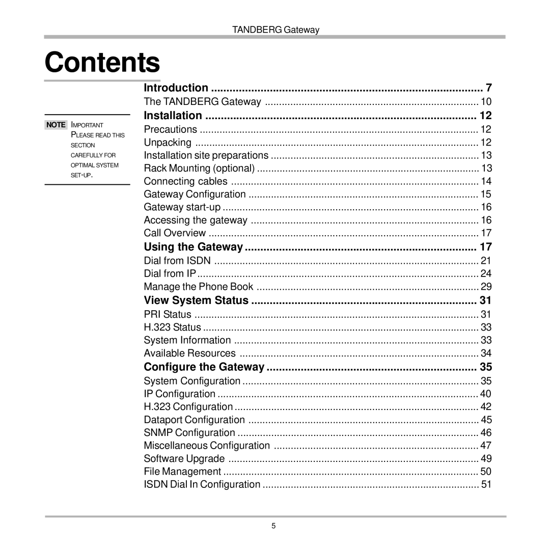 TANDBERG D13187-03 user manual Contents 