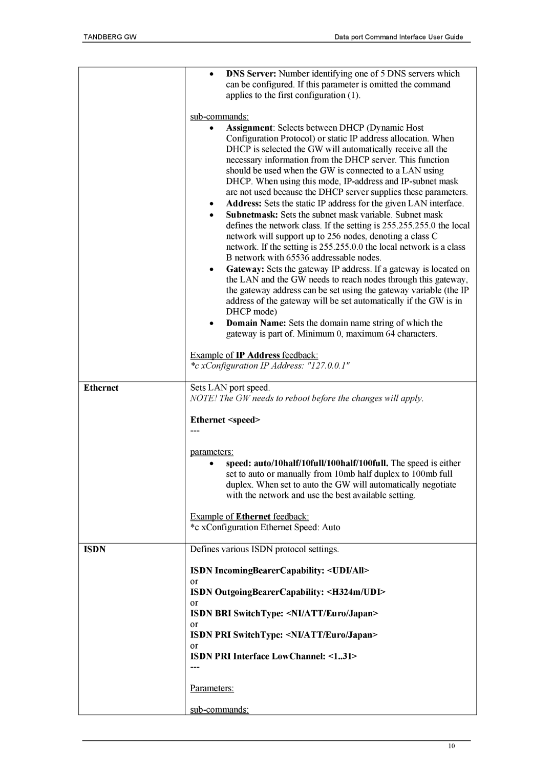 TANDBERG D1320202 manual Ethernet speed, Isdn 