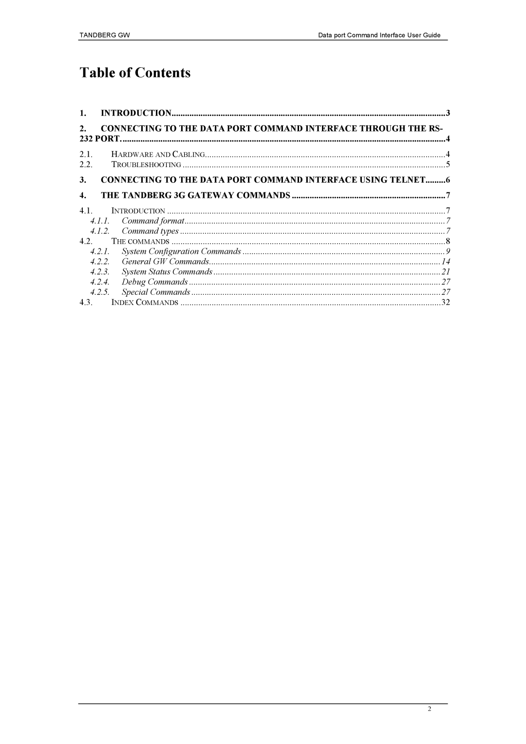 TANDBERG D1320202 manual Table of Contents 