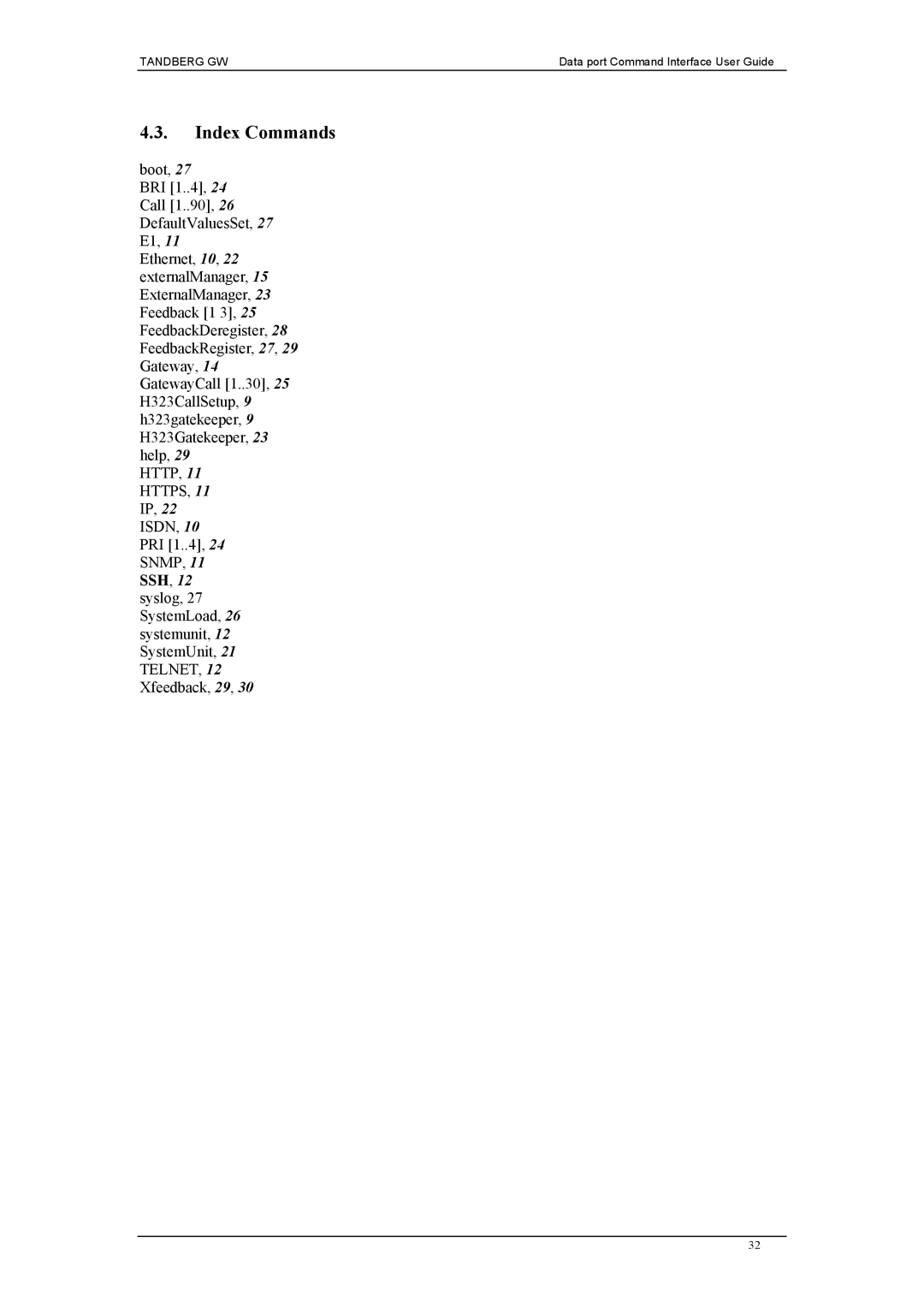 TANDBERG D1320202 manual Index Commands 