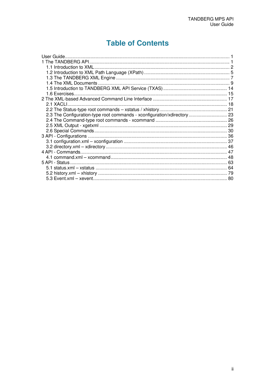 TANDBERG D13639 manual Table of Contents 