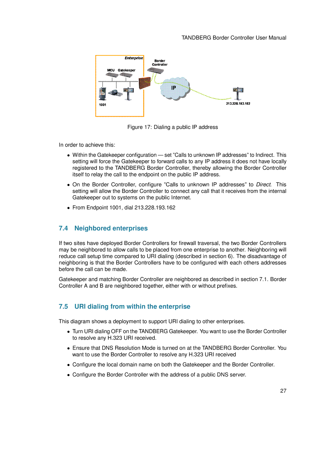 TANDBERG D13691.03 user manual Neighbored enterprises, URI dialing from within the enterprise 