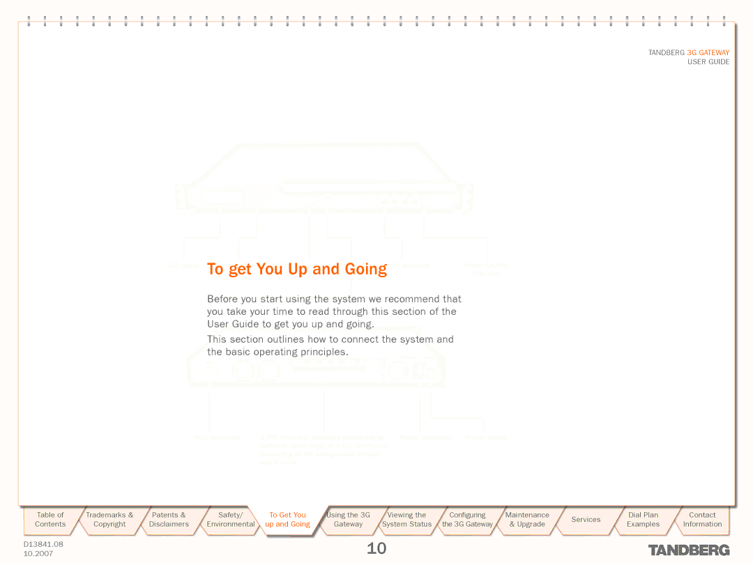 TANDBERG D13841.08 manual To get You Up and Going, Tandberg 3G Gateway, Get You 