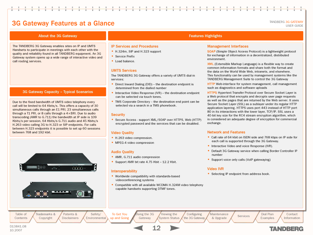 TANDBERG D13841.08 manual 3G Gateway Features at a Glance, About the 3G Gateway Features Highlights 