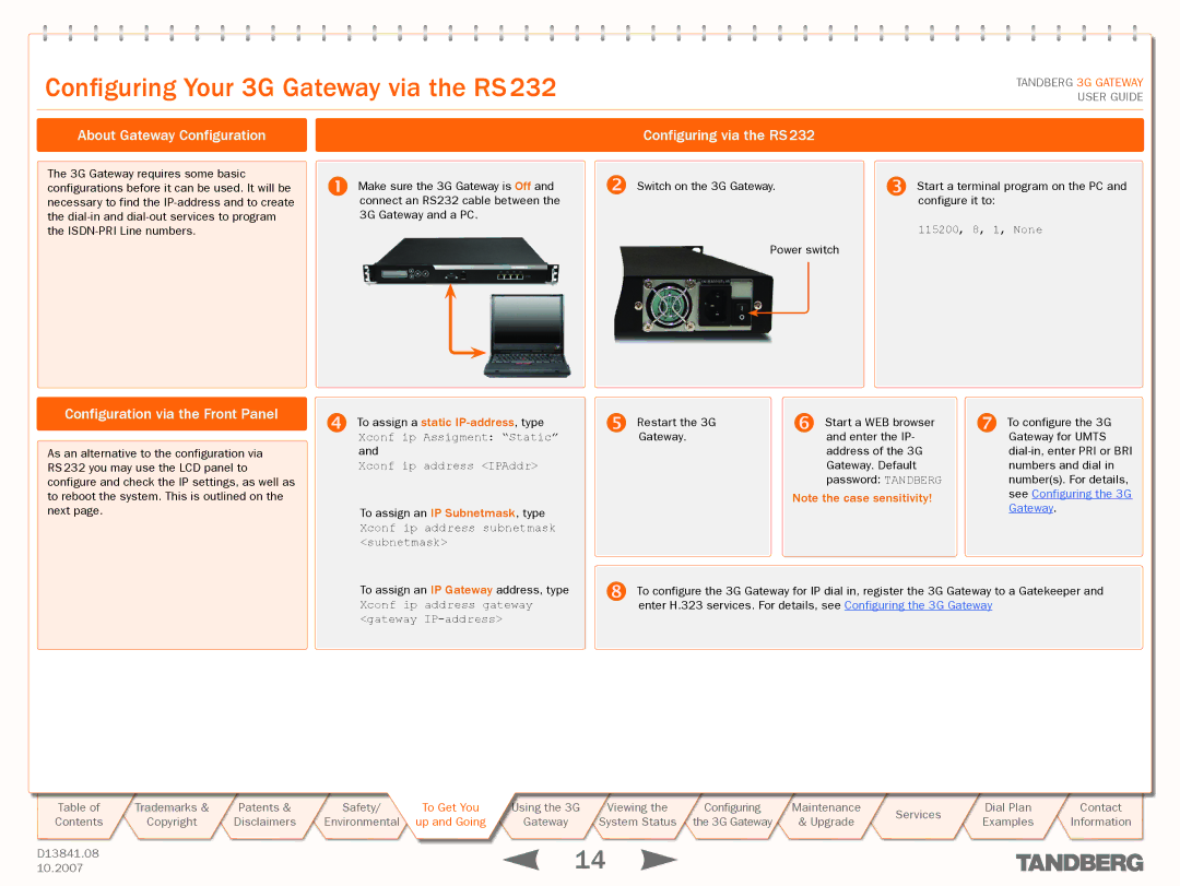 TANDBERG D13841.08 Configuring Your 3G Gateway via the RS 232, About Gateway Configuration, Configuring via the RS 232 