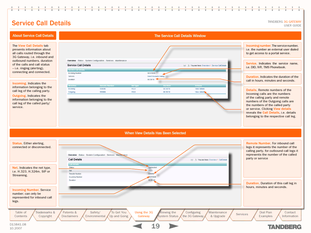 TANDBERG D13841.08 manual About Service Call Details, When View Details Has Been Selected 