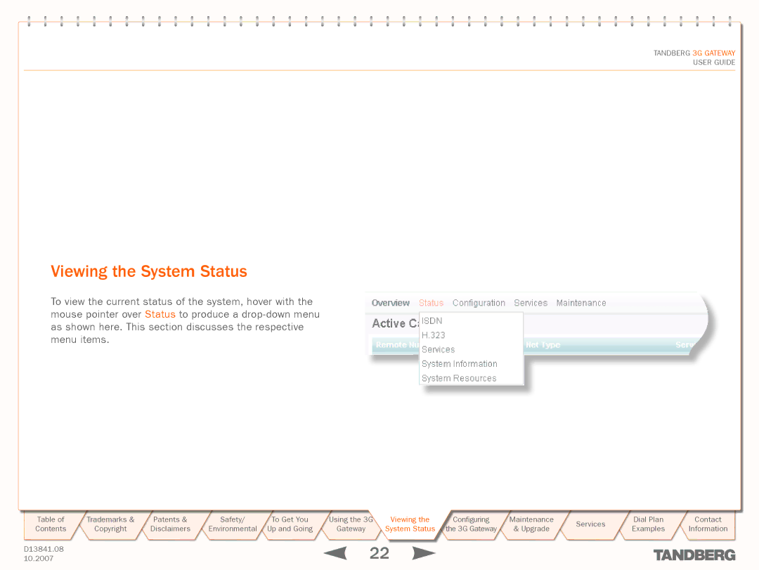 TANDBERG D13841.08 manual Viewing the System Status 