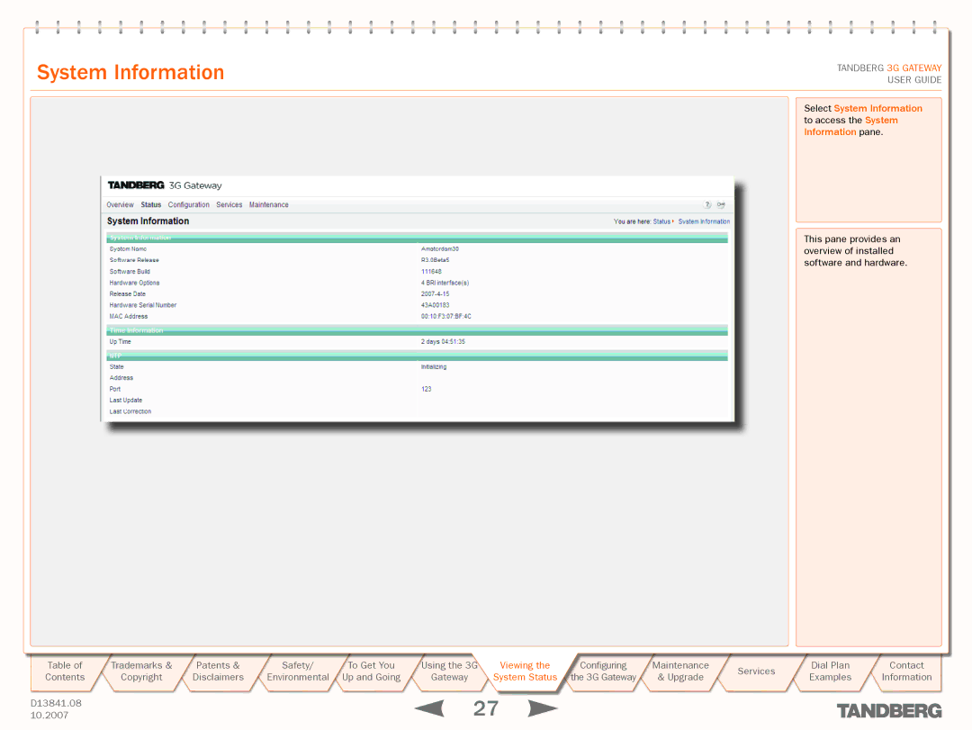 TANDBERG D13841.08 manual System Information 