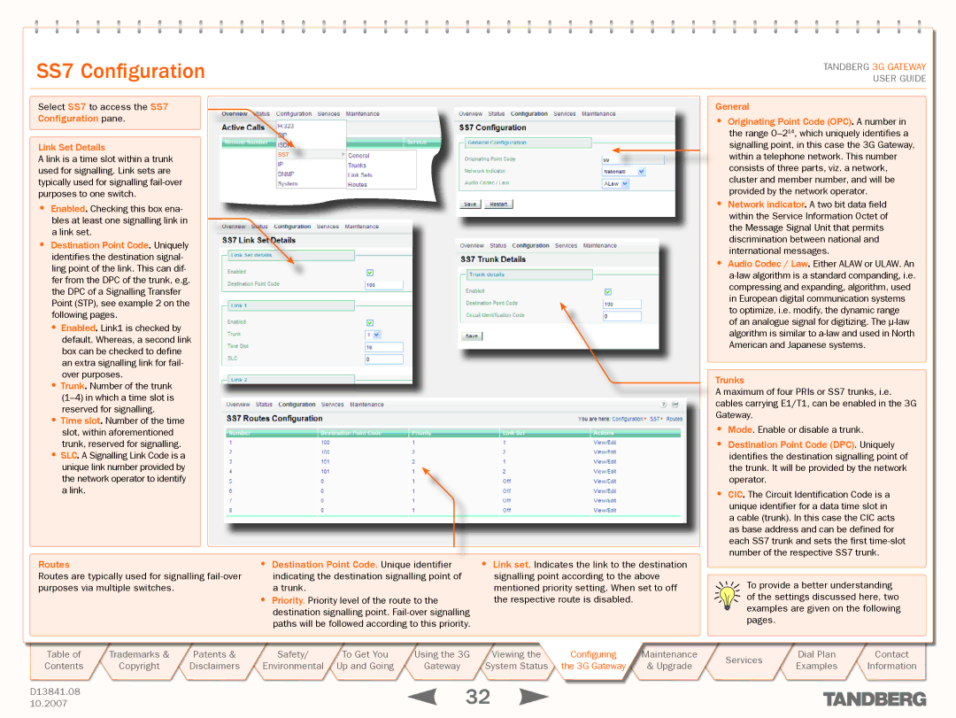 TANDBERG D13841.08 manual SS7 Configuration, Configuration pane Link Set Details, Routes, Trunks 